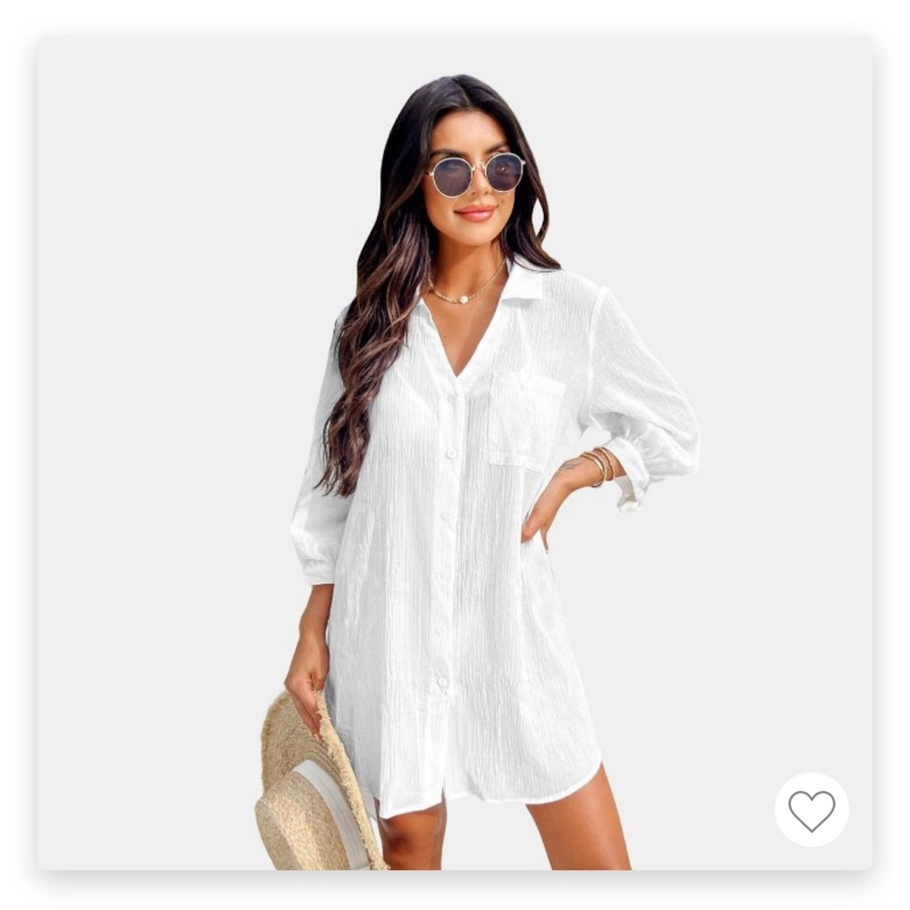 Seersucker Tie Cuff Cover-up Dress